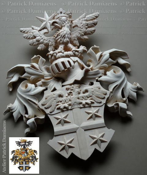 Heraldic shield carved in wood |  Heraldic woodcarving | Coat of arms / crest carved into wood