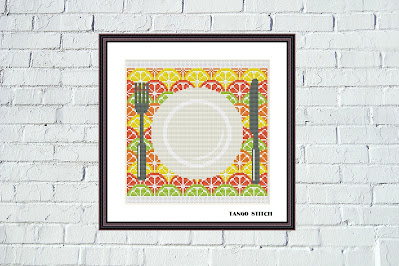 Citrus table mat kitchen easy cross stitch pattern - Tango Stitch