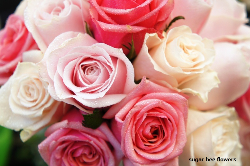 Mixed pink and cream wedding bouquet