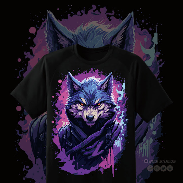 Kaos Evil Ninja Wolf Purple - Premium Tshirt