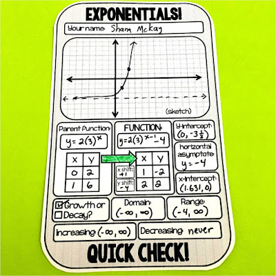 Exponential Functions Quick Check and Warm-Up Template close up