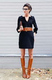  Black dress with brown belt