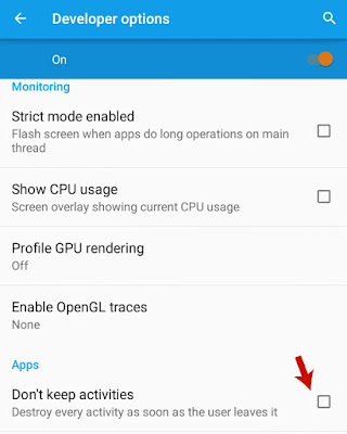 Enable don't keep activities option