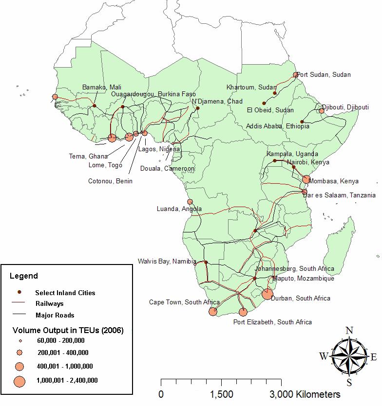 As an example, there is no overland trade between South Africa and Nigeria, 