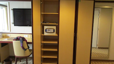 Handicapped accessible balcony cabin shelving on Princess Cruises Royal Princess cruise ship