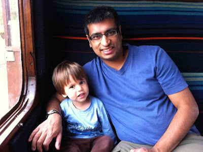 Child in old train carriage