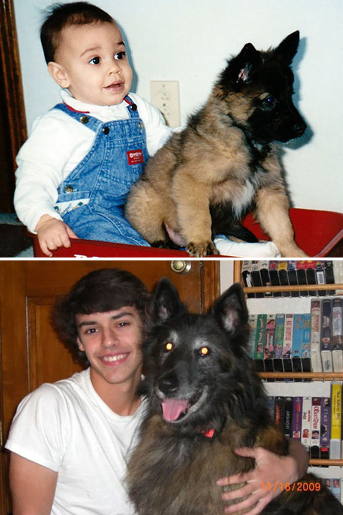 30 Heart-Warming Photos Of Dogs Growing Up Together With Their Owners - Aaron And Skye, 14 Years Later