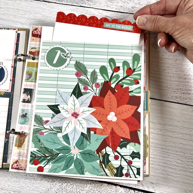 December Daily Style Christmas Scrapbook Page with poinsettias and large pocket