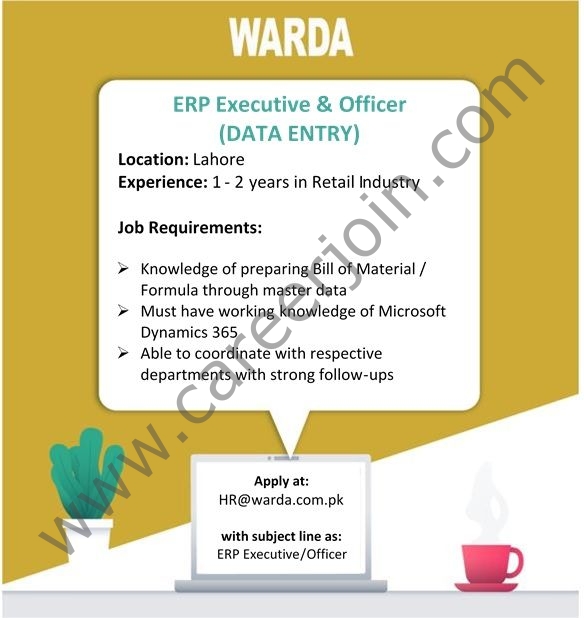 WARDA Designer Collection Pvt Ltd Jobs ERP Executive & Officer 2021