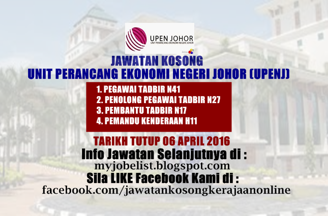 Jawatan Kosong Unit Perancang Ekonomi Negeri Johor (UPENJ 