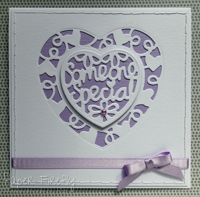 Romantic lilac card with die cut hearts