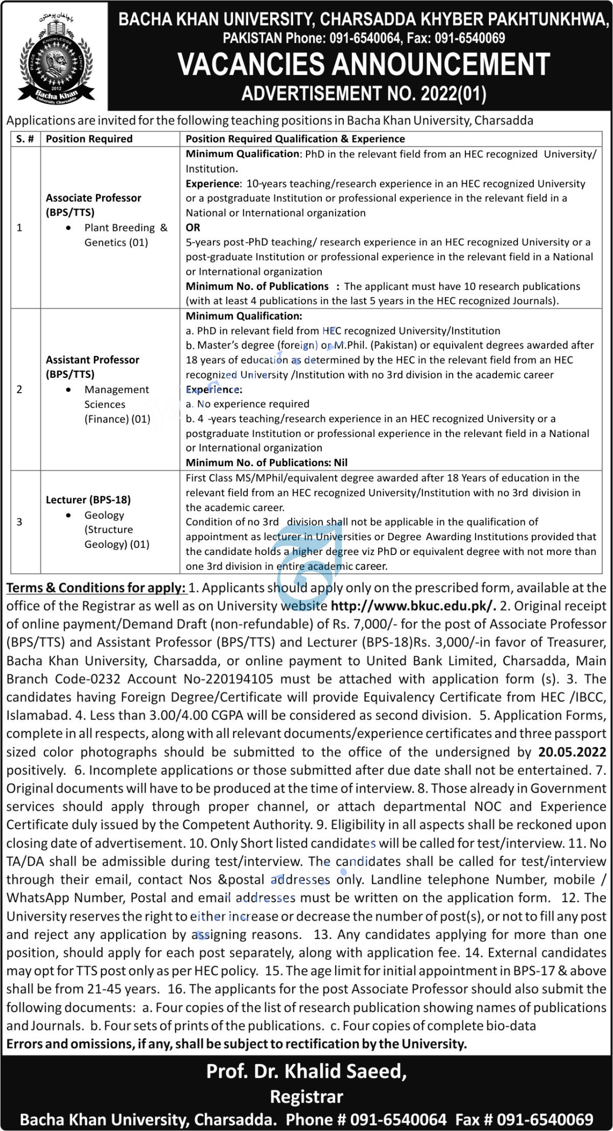 Bacha Khan University Charsadda Latest Jobs 2022  BKUC