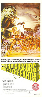 WHEN DINOSAURS RULED THE EARTH. Australia. Daybill: 33 x 76 cms. Diseño: Tom Chantrell. CUANDO LOS DINOSAURIOS DOMINABAN LA TIERRA. When Dinosaurs Ruled the Earth. 1970. Reino Unido. Dirección: Val Guest. Reparto: Victoria Vetri, Patrick Allen, Robin Hawdon, Drewe Henley, Sean Caffrey, Magda Konopka, Imogen Hassall, Patrick Holt.