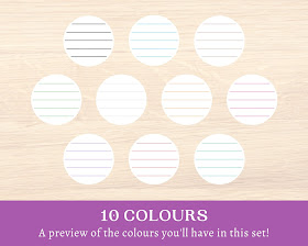 Samples of lines in different colours to show what's in a set of printable lined paper