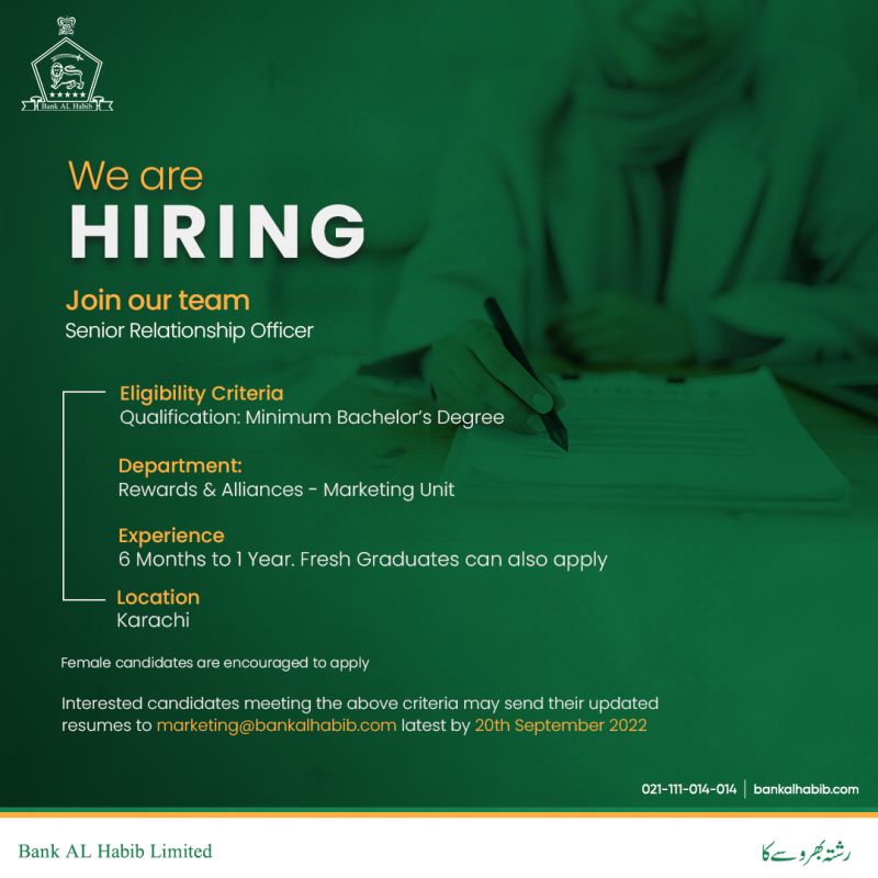 Bank AL Habib is looking for Senior Relationship Officer