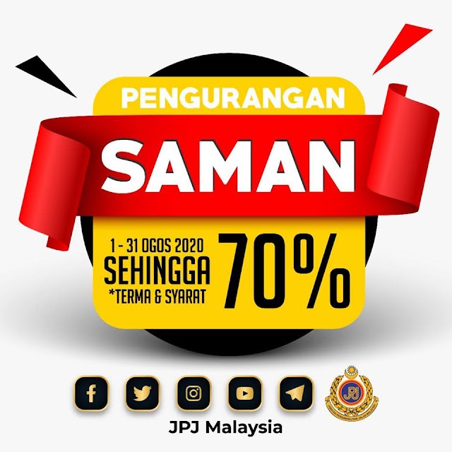 70% DISKAUN BAGI PEMBAYARAN SAMAN JPJ DAN SPAD SEMPENA BULAN KEMERDEKAAN 