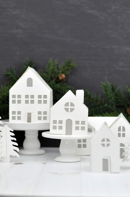 Heidi Swapp "Home for the Holidays" paper houses. Winter Village by www.jengallacher.com. #paperhouse #wintervillage #christmascraft #jengallacher #heidiswapp