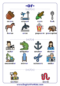 R-controlled vowel - OR words with pictures - phonetic sounds chart