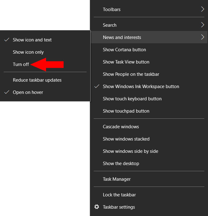news and interests windows 10 taskbar