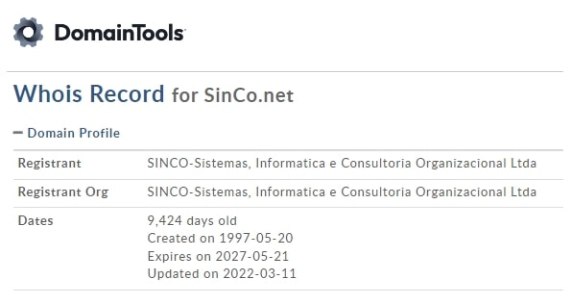 Domínio SINCO.NET registrado em 1997