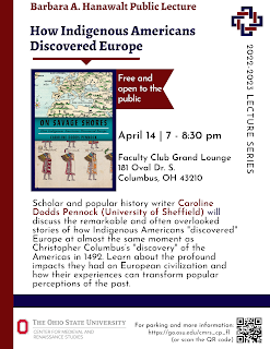 Flyer for Caroline Dodds Pennock lecture on April 14, 2023. Image courtesy of the Center for the Medieval and Renaissance Studies. All text to the left.