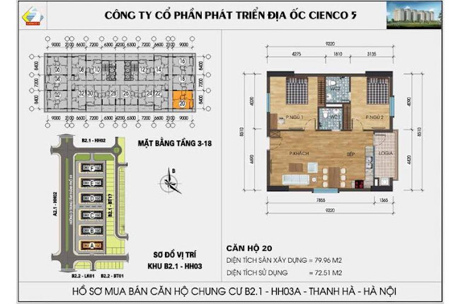 Mặt Bằng Căn 20 Chung Cư B2.1 HH03 Thanh Hà