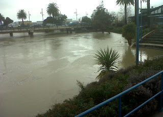 The walkway that runs beside the Taylor River was flooded and unuseable.