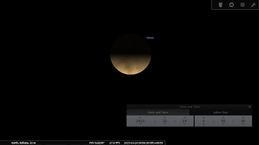 Venus at 50% illumination. Waxing gibbous phase.