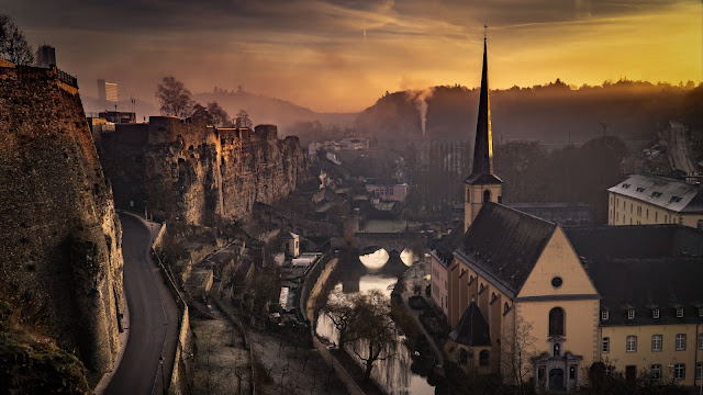 City, Church, Tower, Bridge, Sunset