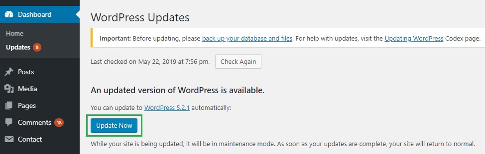 wordpress update