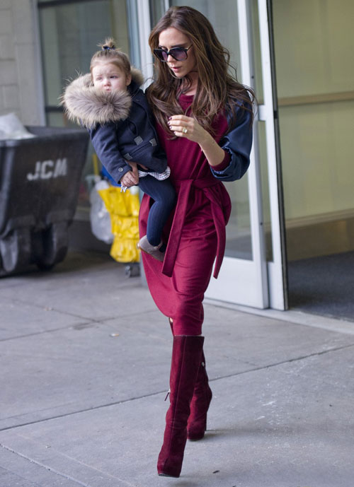 Victoria Beckham and Harper Land in New York in Jil Sander