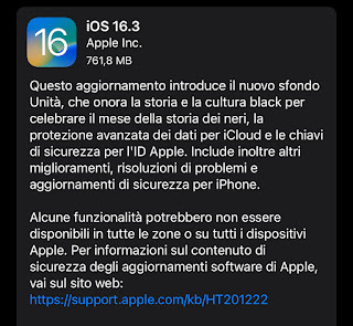 iOS si aggiorna alla versione 16.3
