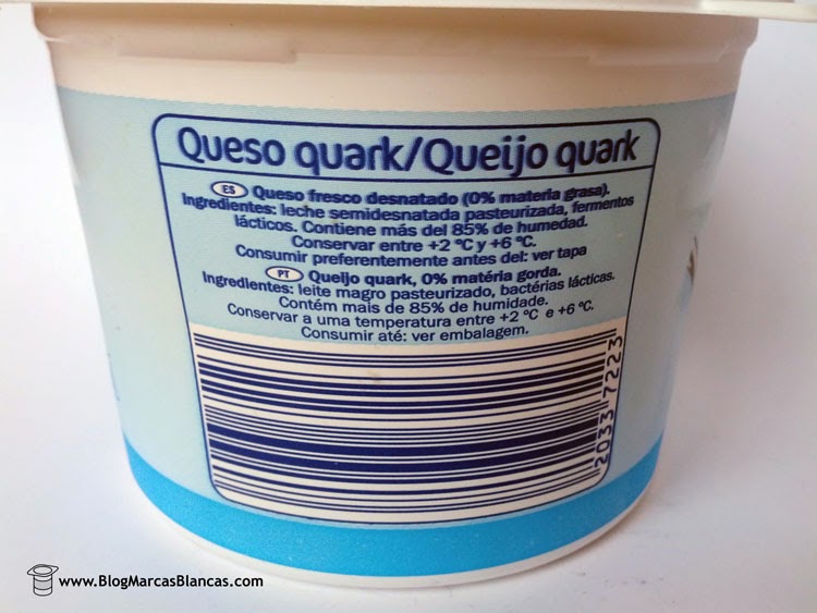 Ingredientes del queso quark desnatado Linessa de Lidl.
