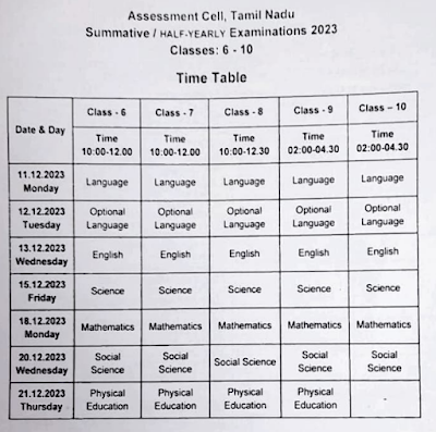 DGE - HALF YEARLY EXAM 2023 - TIME TABLE (10th_sslc) DOWNLOAD