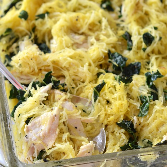 CHICKEN CAESAR SPAGHETTI SQUASH BAKE #Whole30 #Paleo