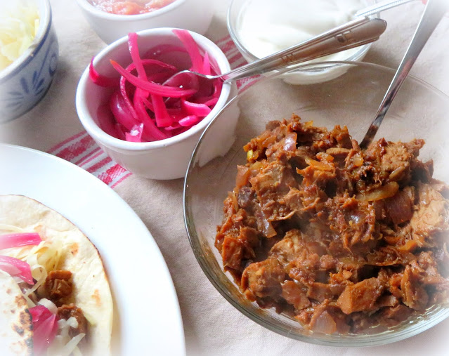 Beef Barbacoa Tacos with Sweet Pickled Onions