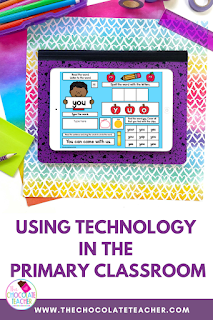 Using technology in the primary classroom has so many amazing benefits. From learning how to navigate the digital world to completing fun and engaging ELA and math activities and more, technology in the classroom can be a lasting benefit to your students. Grab the GoogleSlides bundles here to get started with engaging technology activities your students will love. #thechocolateteacher #usingtechnologyintheprimaryclassroom #technologyintheclassroom