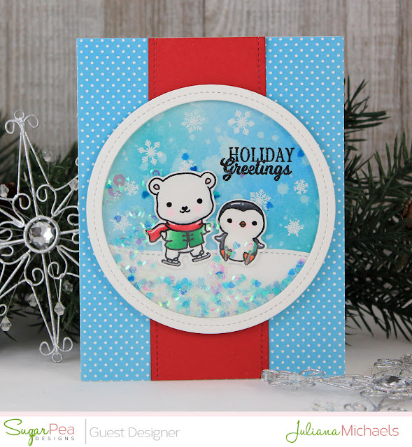 Holiday Greetings Christmas Shaker Card by Juliana Michaels featuring Eskimo Kisses Stamp Set by Sugar Pea Designs
