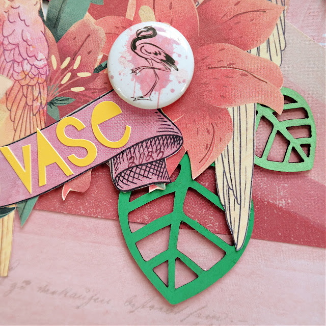 Flamingo Flair Button on a Tropical Bird Scrapbook Layout