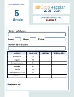 Examen Trimestral Bloque 1 Quinto grado 2020-2021