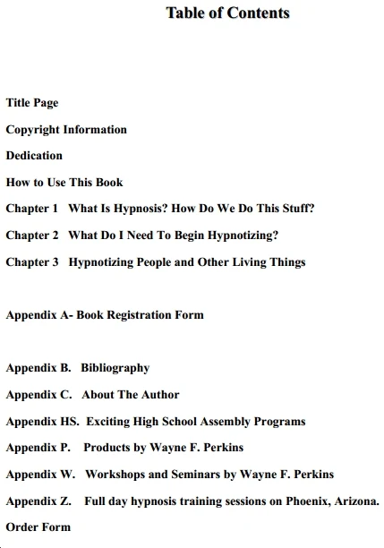 contents of the book How to Hypnotize People and other Living Things Pdf