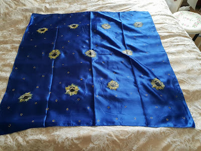 Fabric painting from Jackie - such a beautiful scarf and our Sunflower design looks great against the blue fabric