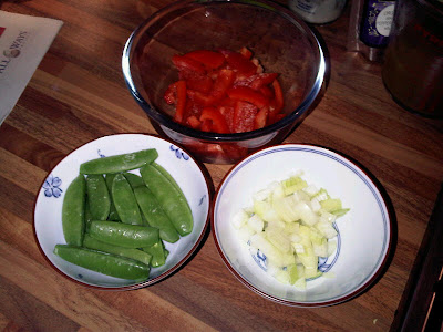 chopped vegetables for chicken laksa