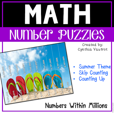 Math number puzzles with summer theme