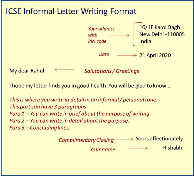 ICSE and CBSE Format for Informal Letter