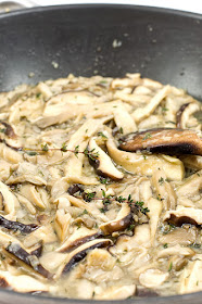 Shitake mushrooms in pan before baking