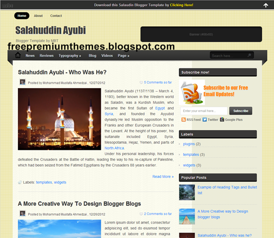 Top 10 premium templates SEO friendly and optimized ! 8. Salahuddin Ayubi Blogger Template...