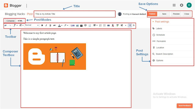 Blogger Post Editor Window