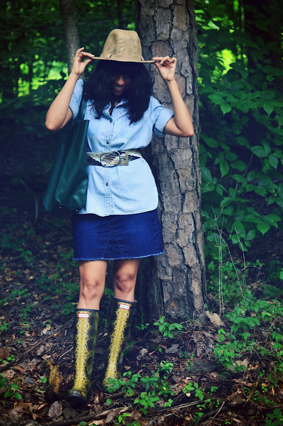 Hunter Boots With Denim Skirt