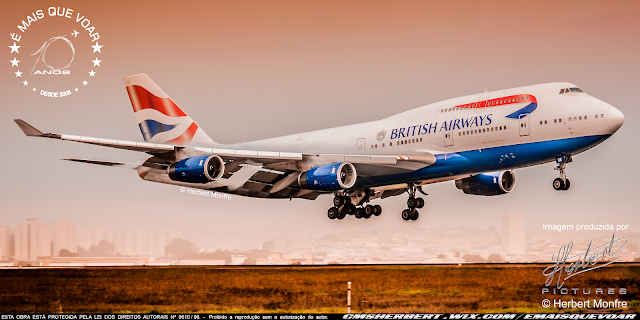 Ultimo Boeing 747 da British Airways decola nesta manhã (dia 8) de Londres – Heathrow para ser aposentado | Foto © Herbert Monfre - Fotógrafo de avião - Eventos - Publicidade - Ensaios - Contrate o fotógrafo pelo e-mail cmsherbert@hotmail.com | Imagem produzida por Herbert Pictures - É MAIS QUE VOAR